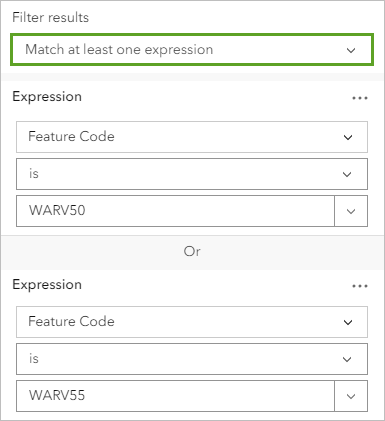 Display features in the layer that match at least one expression option