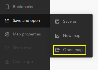 Open map option in the Save and open menu