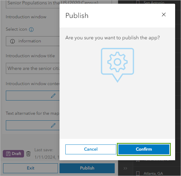 Publish and Confirm buttons