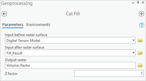 Cut Fill tool parameters