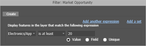 Filter expression for market layer