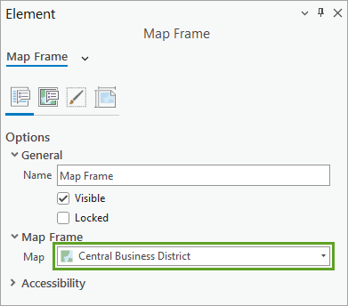 Map chosen for Map Frame option