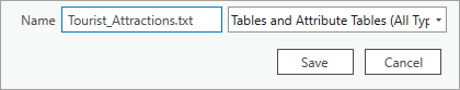 Select output location to export table