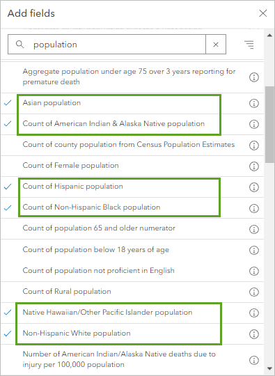 Choose race and ethnicity related attribute fields to symbolize.