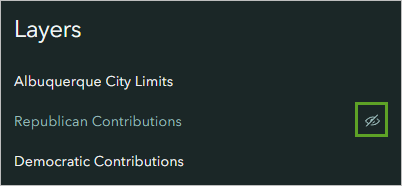 Visibility button for the Republican Contributions layer turned off.