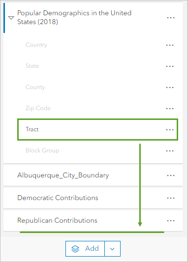 Tract layer dragged below the Republican Contributions layer in the Layers pane