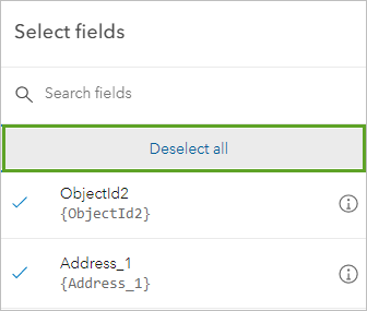 Deselect all fields in the Select fields pane.