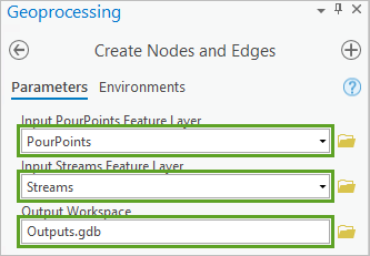 Create Nodes and Edges tool parameters