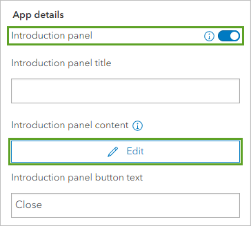 Introduction panel options