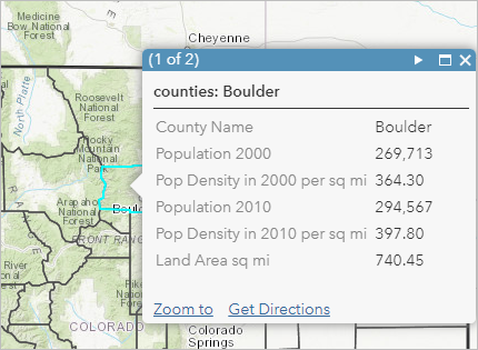 Pop-up of a county in Front Range area