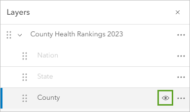 Visibility button for the County layer