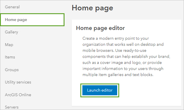 Home page editor