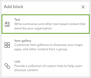 Add a text block to the home page.