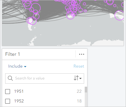 Year filter widget moved below the map card