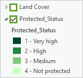 Capa Land Cover desactivada y capa Protected_Status activada