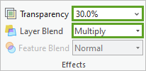 Transparencia cambiada al 30 % y Combinación de capas cambiado a Multiplicar
