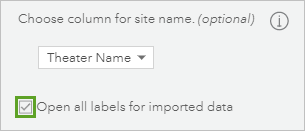 Casilla de verificación Abrir todas las etiquetas para datos importados