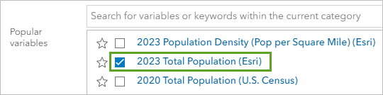 Variable 2023 Total Population (Esri)