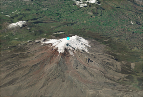 Mont Chimborazo zoomé et affiché selon un angle.