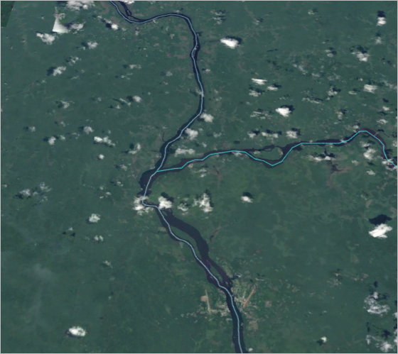 Géosignet zoomé sur la jonction entre le canal de Casiquiare et le rio Negro.