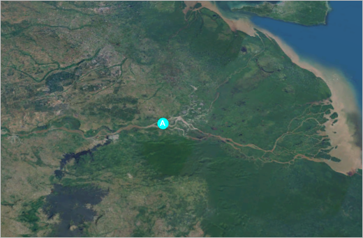 Sur la carte, un zoom est effectué sur l’Orénoque au Venezuela.