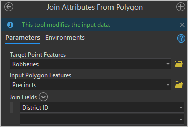 Paramètres Join Attributes From Polygon (Joindre les attributs d’un polygone)