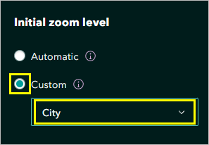 Définissez le niveau de zoom initial sur Ville.