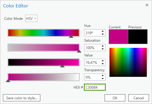 カラー エディター ウィンドウで HEX # を C30084 に設定。