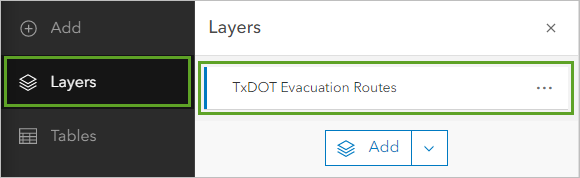 レイヤー ウィンドウで TxDOT Evacuation Routes レイヤーを選択