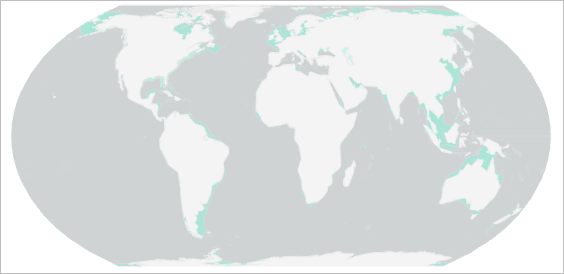浅い海域はライト ブルーで表示されています。