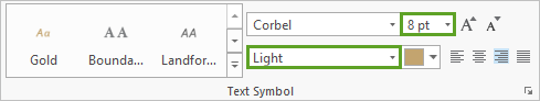 Заданы свойства текстового символа: размер 8 pt и светлое начертание