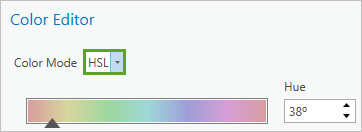 В окне Редактор цвета выбран Цветовой режим HSL