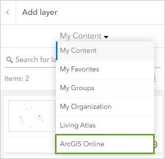 Опция ArcGIS Online для параметров поиска