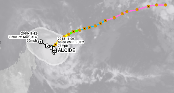 Изображение урагана Альсид в 2018 году