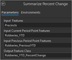 Параметры инструмента Вычисление процента изменения для YTD
