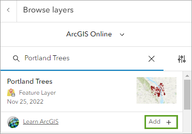 Add button on the Portland Trees card