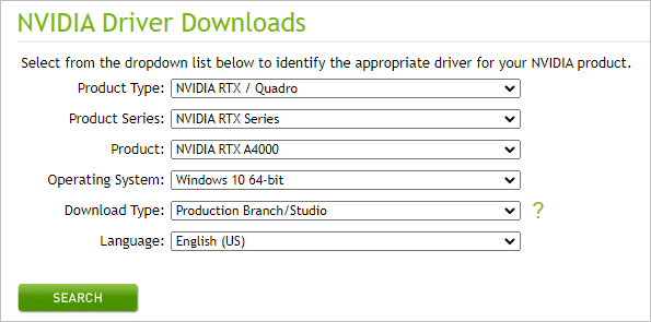 NVIDIA Driver Downloads section
