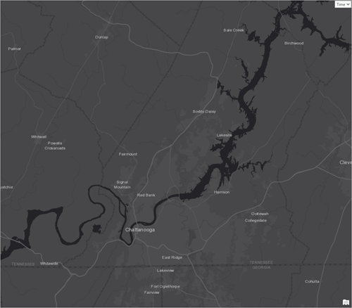 Projekt wird mit Karte von Chattanooga, Tennessee, geöffnet.