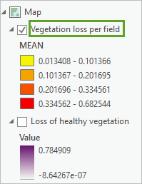 Den Layer "Field_boundaries" in "Vegetation loss per field" umbenennen