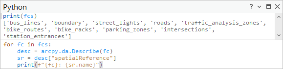 Eine for-Schleife zum Verarbeiten der Liste der Feature-Classes