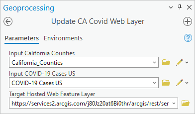 Werkzeugparameter "Update CA Covid Web Layer"