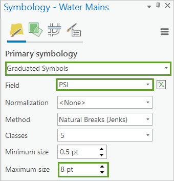 Bereich "Symbolisierung – Water Mains"