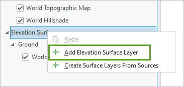 Option "Höhenoberflächen-Layer hinzufügen"