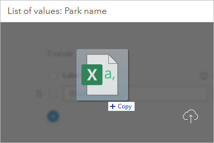 Die CSV-Datei "ParkNames" wird in das Fenster "Werteliste" gezogen.