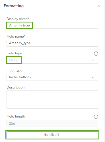 Amenity type – Eigenschaften