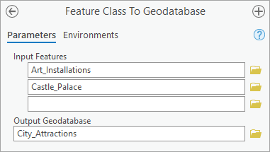 Parameter des Werkzeugs "Feature-Class in Geodatabase"