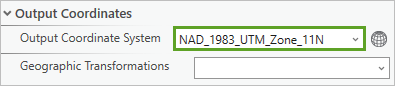 Ausgabe-Koordinatensystem auf "NAD 1983 UTM Zone 11N" festgelegt