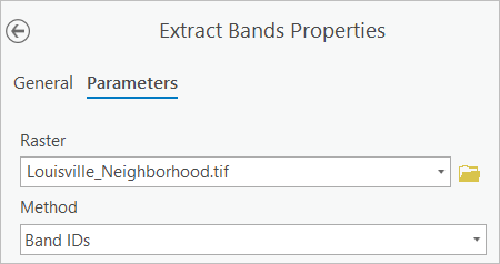 Parameter in Raster "Bänder extrahieren" und "Methode"