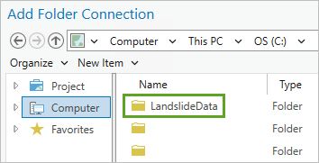 Wählen Sie den Ordner "LandslideData" aus.