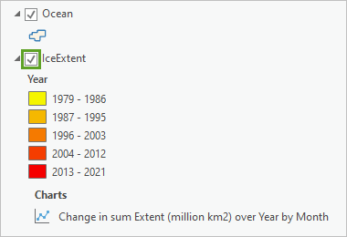 Der Layer "IceExtent" wurde im Bereich "Inhalt" aktiviert.